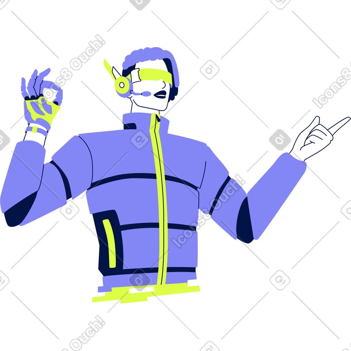 Giovane con braccio robotico e occhiali illustrazione in stile Glow scarica in PNG, SVG