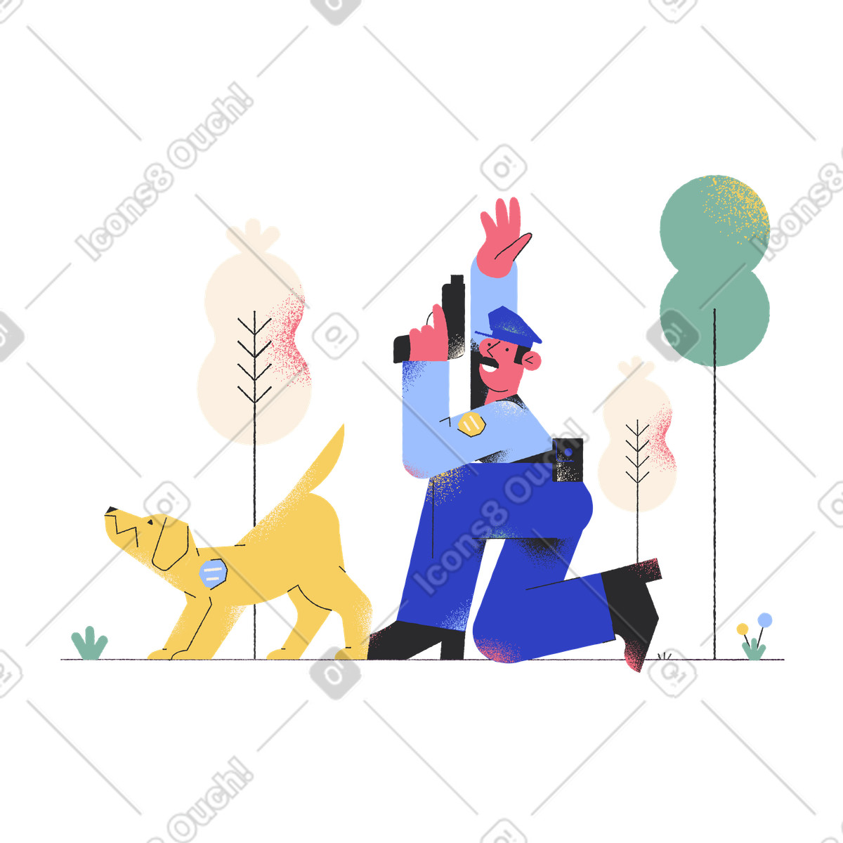 Poliziotto che lavora con il cane poliziotto illustrazione in stile Pablo scarica in PNG, SVG