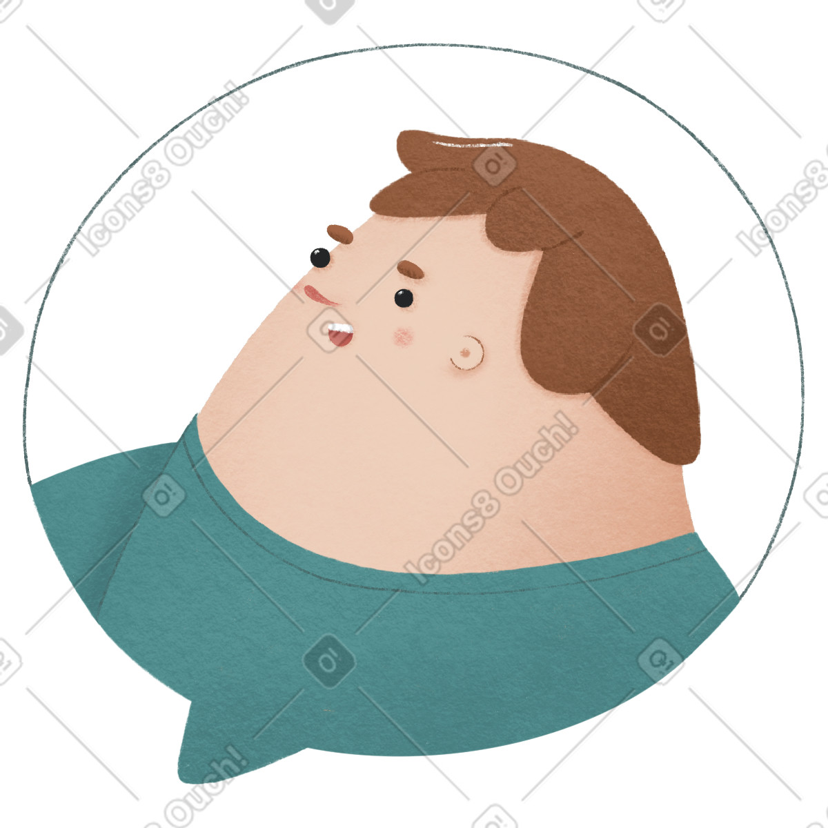 Man in the blue t-shirt inside bubble-Illustration im Woolly-Stil als Download PNG, SVG