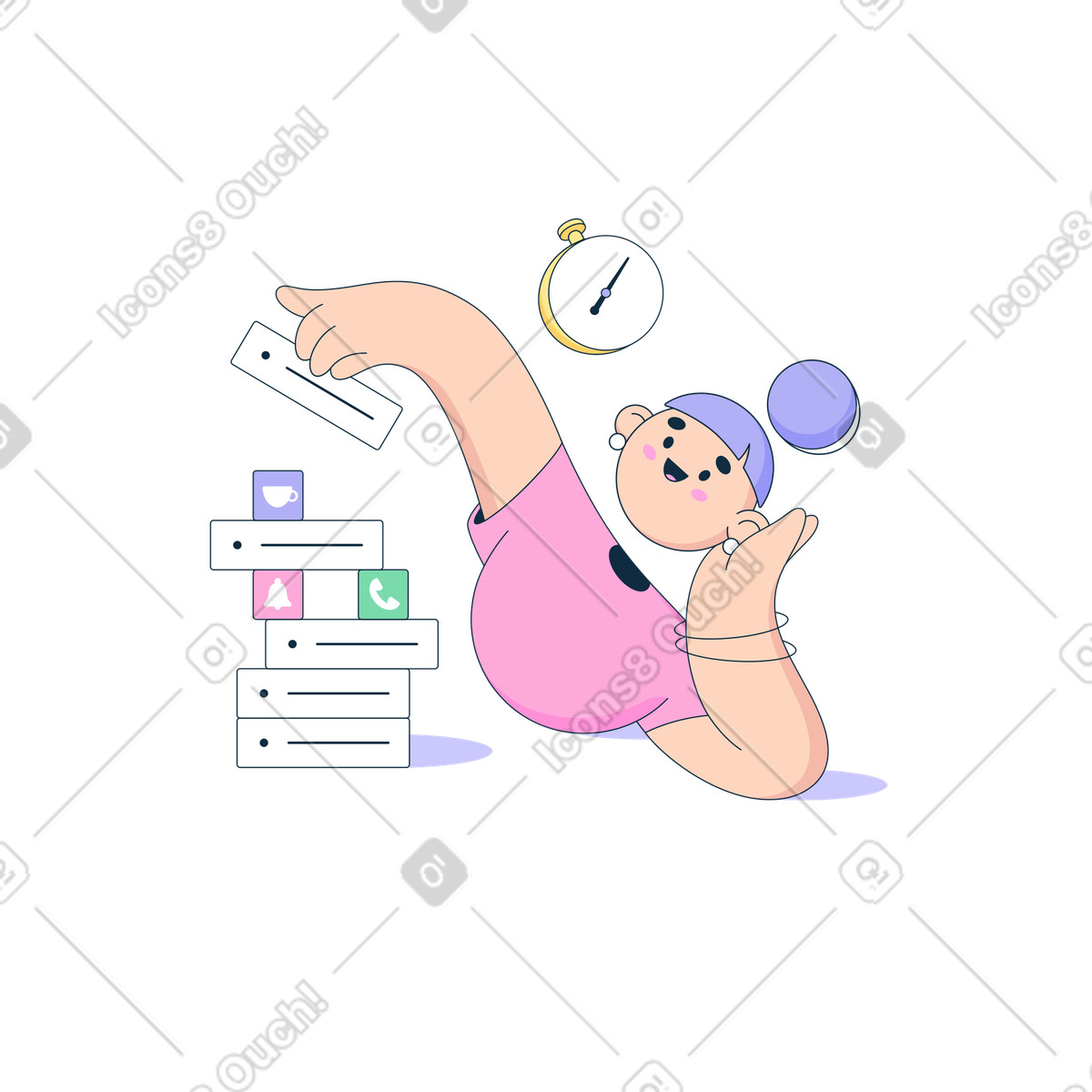 Frau plant ihren tagesablauf-Illustration im Bubble gum-Stil als Download in PNG, SVG