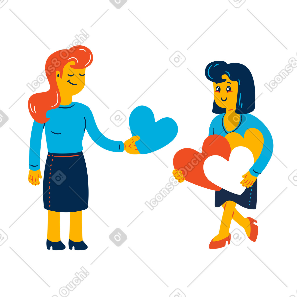 Ilustración Lesbian couple sharing love, Emotional care and appreciation en estilo Flame a descargar en PNG y SVG