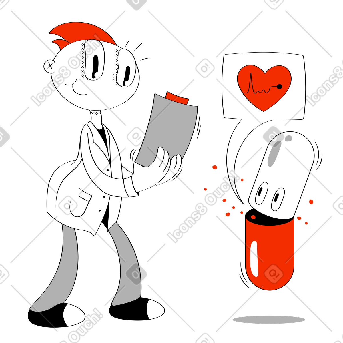 Scienziato che effettua studi clinici sulla medicina illustrazione in stile Looney scarica in PNG, SVG