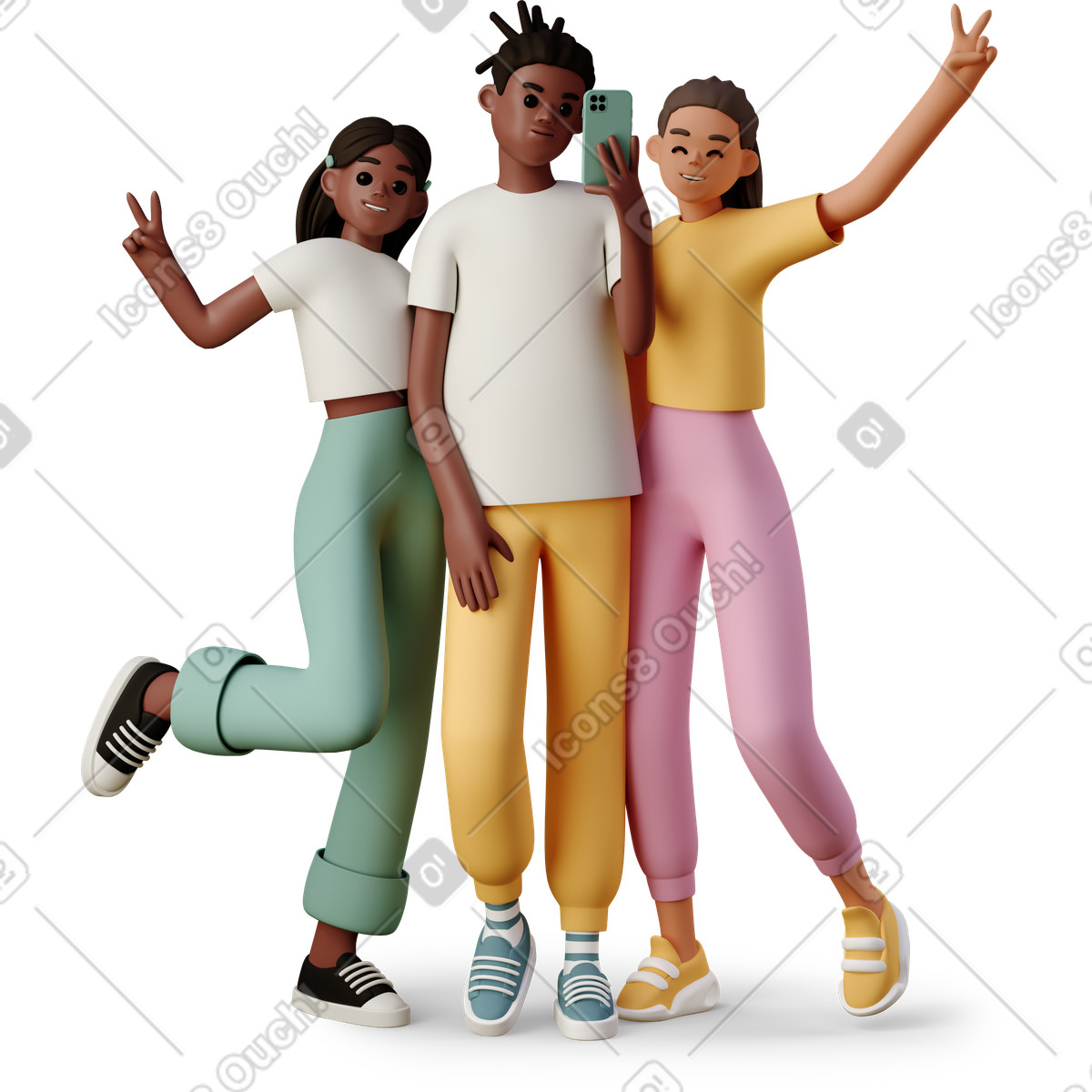 Иллюстрация Young people taking selfie together в стиле 3D Casual life — скачать в форматах PNG, SVG