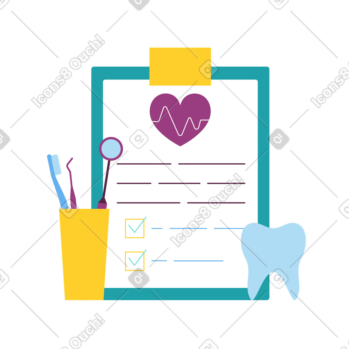 Иллюстрация Стоматологическая страховка и инструменты дантиста в PNG и SVG