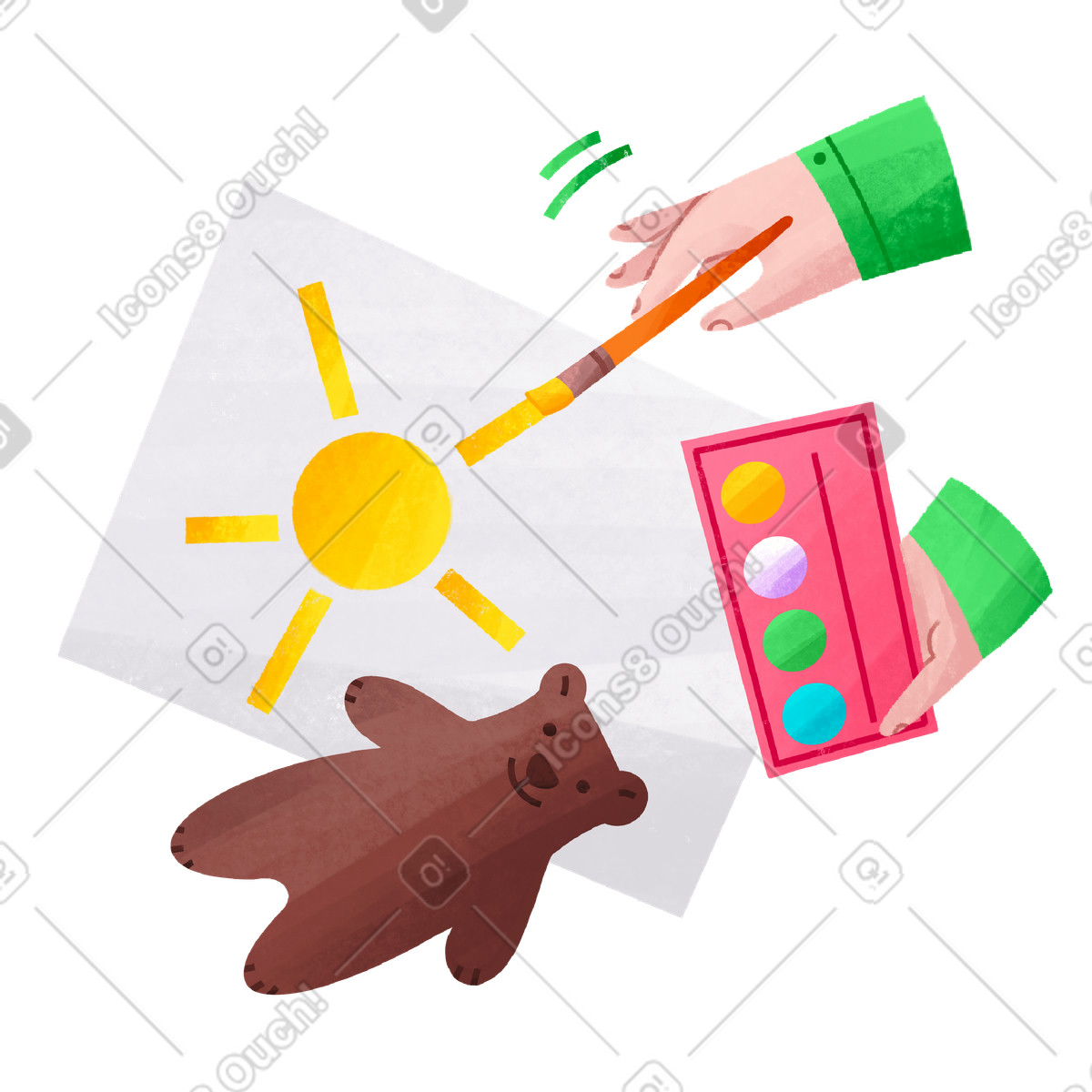 Ilustración Painting sun with brush and bright colors, art hobby creativity en estilo Bonbon a descargar en PNG y SVG