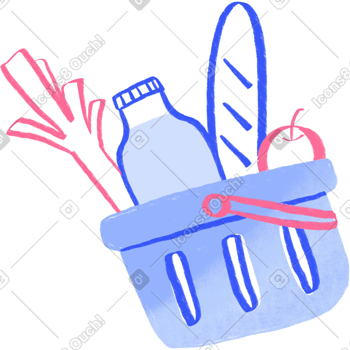 下载 Quirky 风格的 Store basket with food 插画，支持 PNG、SVG 格式