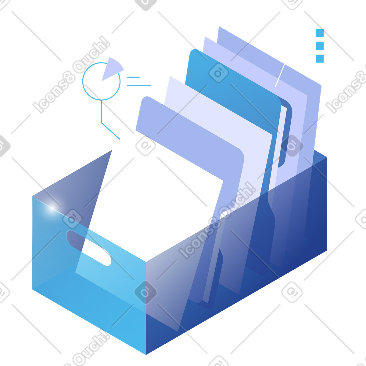 Ilustração de Documents organized in translucent box for efficient office file management em no estilo Quantum para baixar em PNG, SVG