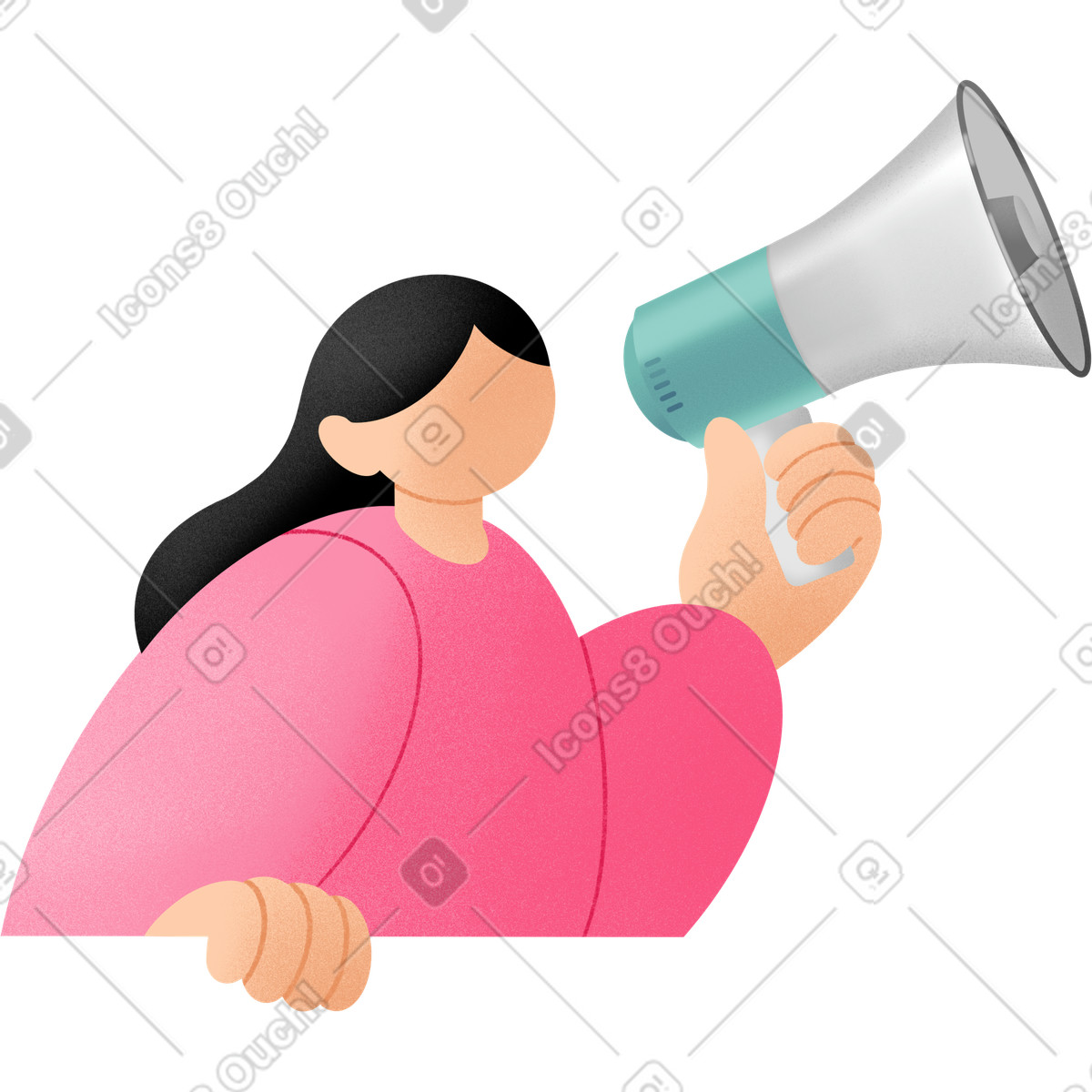 Joy スタイルの 拡声器を持つ若い女性 のイラストをPNG、SVG形式でダウンロード
