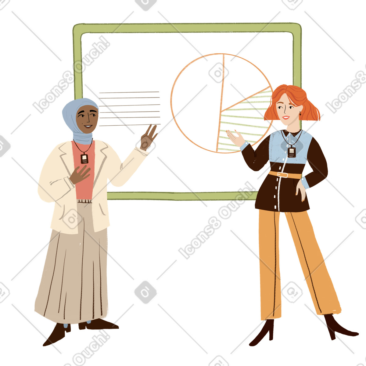 Illustration Deux filles présentant un graphique à bord dans le style Lumiere télécharger aux formats PNG, SVG