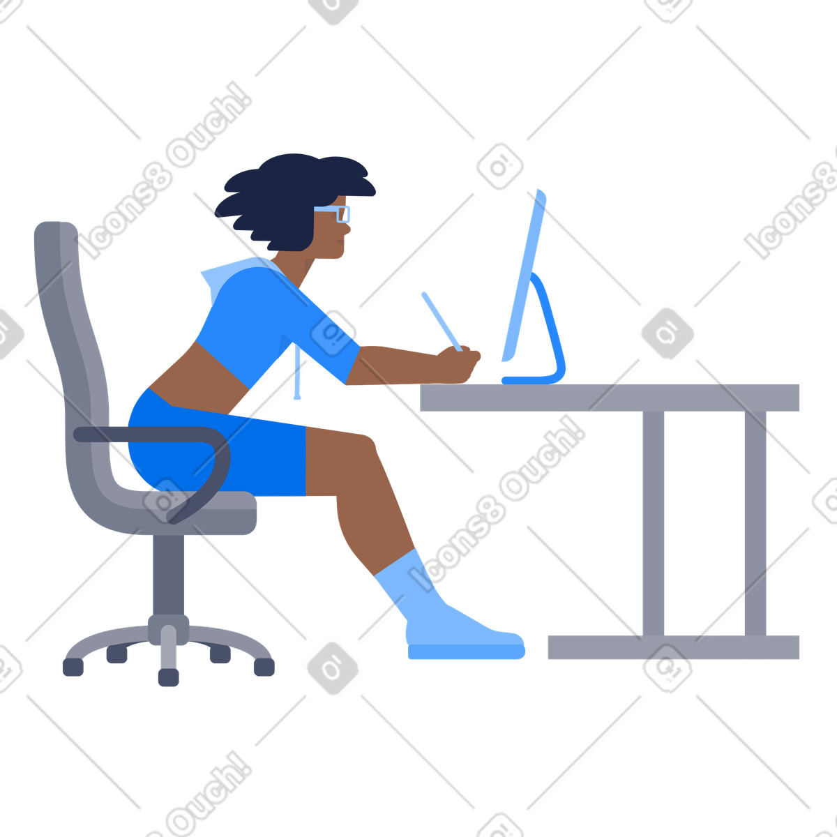 Girl working computer animated illustration in Urban style download in GIF, Lottie (JSON), AE