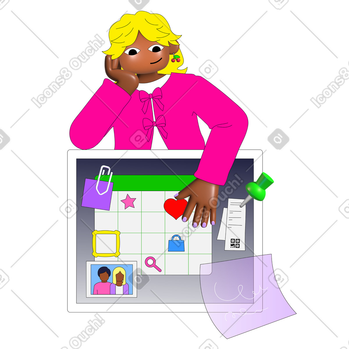 Frau plant ihren monatsplan-Illustration im Pop-Stil als Download in PNG, SVG