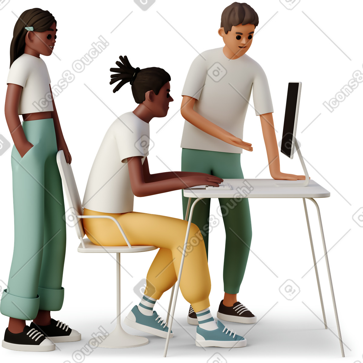 3D Casual life 스타일의 Group of young people discussing team project 일러스트레이션 PNG, SVG 다운로드