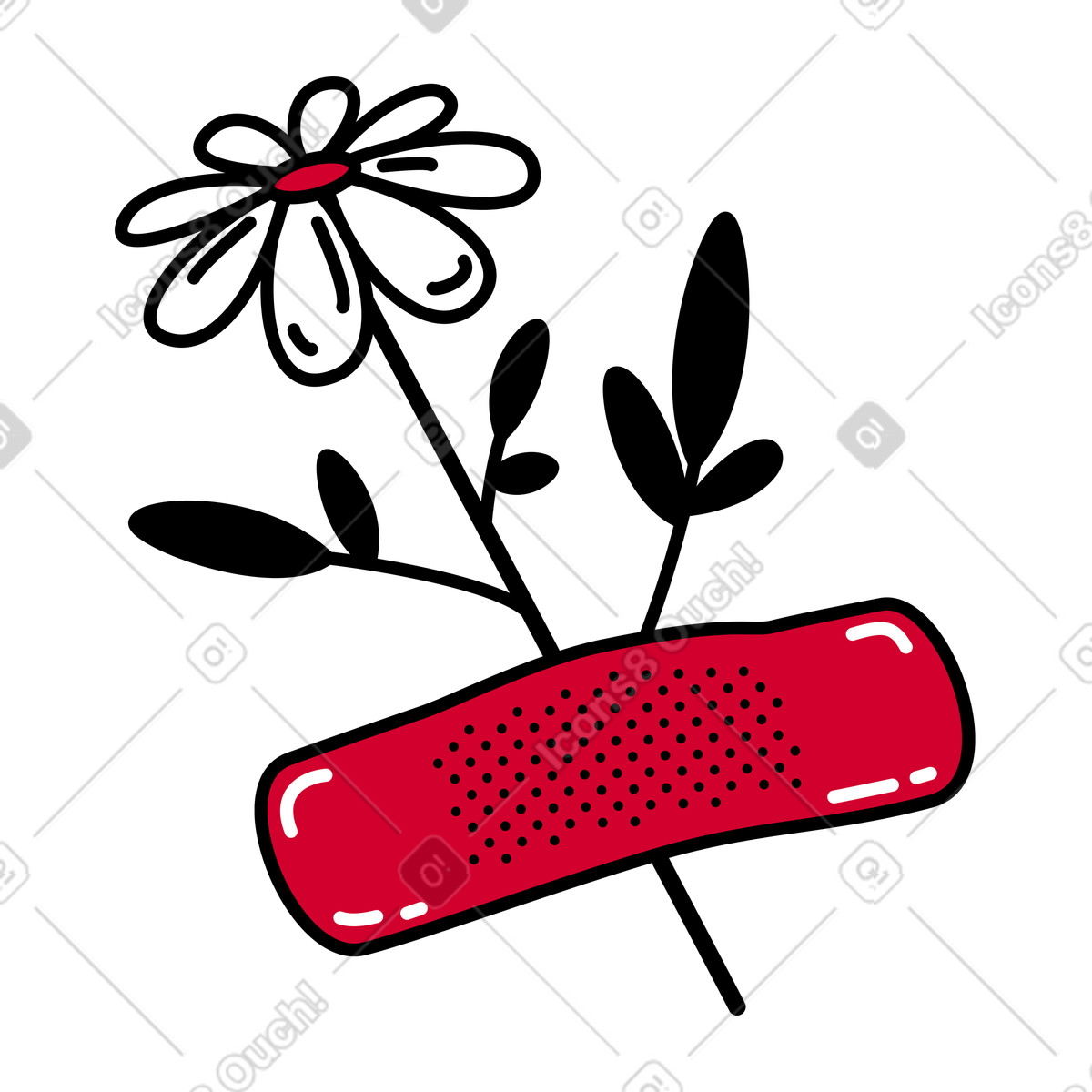 Ilustración Daisy glued with band-aid, Emotional healing and kindness concept en estilo Ruby a descargar en PNG y SVG