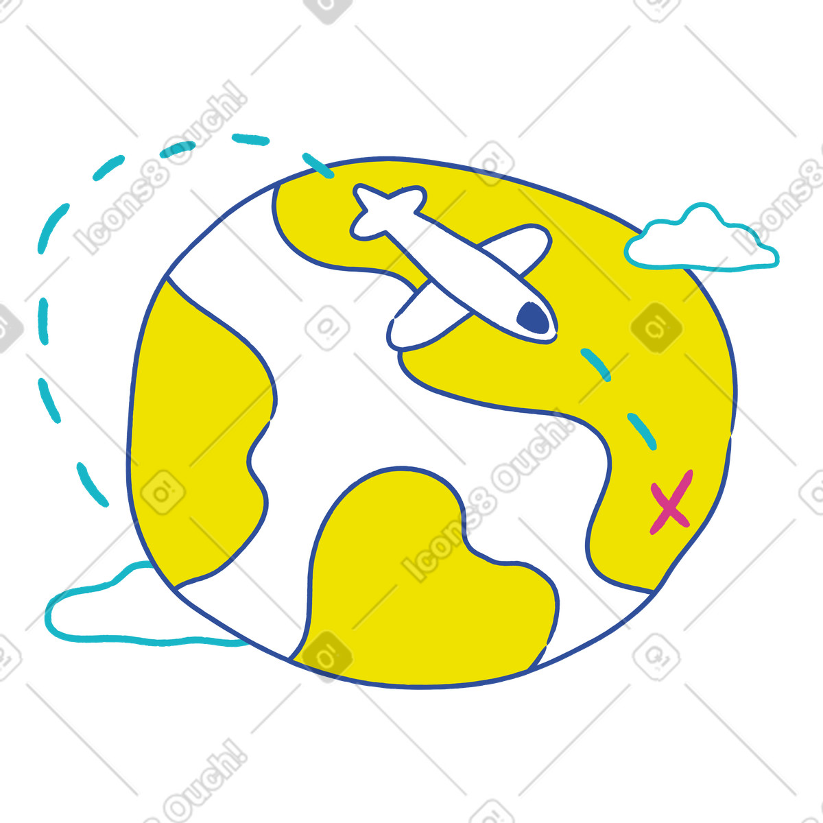 Reisen sie mit dem flugzeug um die welt-Illustration im Lime-Stil als Download in PNG, SVG