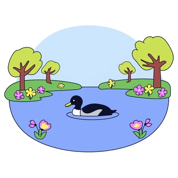 A loon among budding trees and blooming flowers, heralding spring