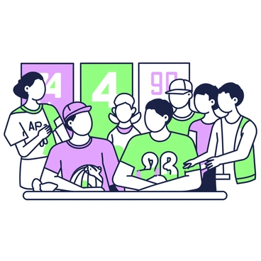 Michael Jordan is sitting at a table, surrounded by a line of excited fans waiting for autographs. He is wearing a baseball cap and a sports jersey, with a focused expression as he signs a basketball for the person in front of him. The fans, a diverse group of men and women, are holding various items such as jerseys and posters, smiling and eagerly anticipating their turn. In the background, there are banners featuring Jordan's iconic number and a display of basketball memorabilia.