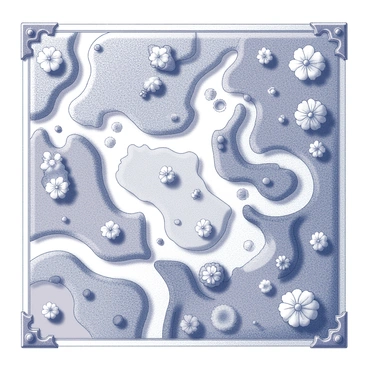 A detailed map of an enchanted garden. The layout includes various sections with intricate designs representing different areas. Magical flowers are illustrated throughout the map, each with unique shapes and sizes. Hidden paths wind through the garden, leading to secret locations. Decorative borders frame the map, enhancing its whimsical theme. The overall composition is rich in detail and captures the essence of a fantastical landscape.