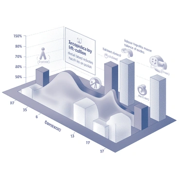 A chart displaying statistics related to "sarcopenia." The chart includes various sections highlighting the prevalence of sarcopenia among the "elderly population." Different segments showcase data on factors such as "age-related muscle loss," "impact on mobility," and "associated health risks." Icons or symbols representing "strength," "balance," and "independence" are integrated into the design to enhance visual engagement. The layout is clear, with labeled axes indicating the relevant statistics, making it easy to interpret the data presented.
