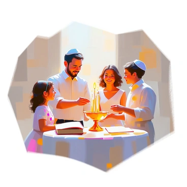 A family lighting Shabbat candles together in a synagogue