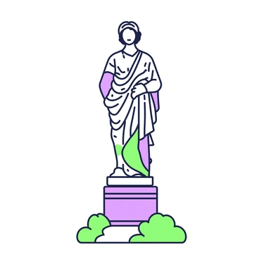 A marble statue partially 'painted' to look like a vibrant illustration