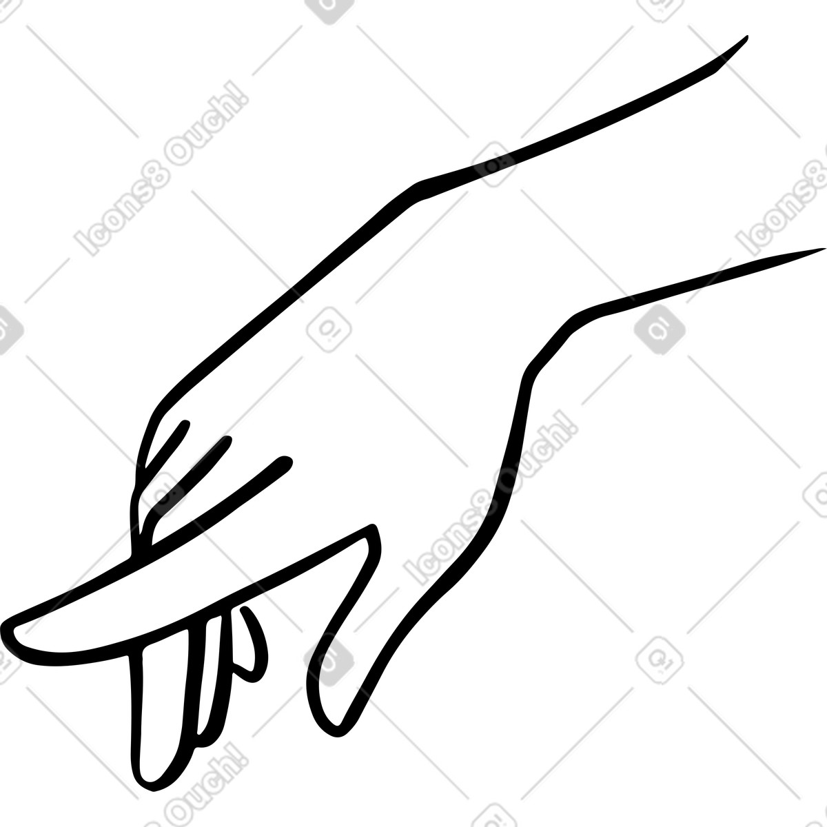 Hand zeigt mit dem finger nach unten-Illustration im Line-Stil als Download in PNG, SVG