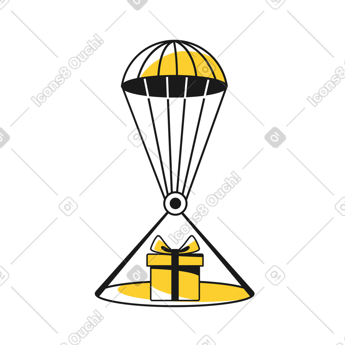Ilustração de Gift box dropped by parachute, Contactless delivery and parcel service em no estilo Taxi para baixar em PNG, SVG