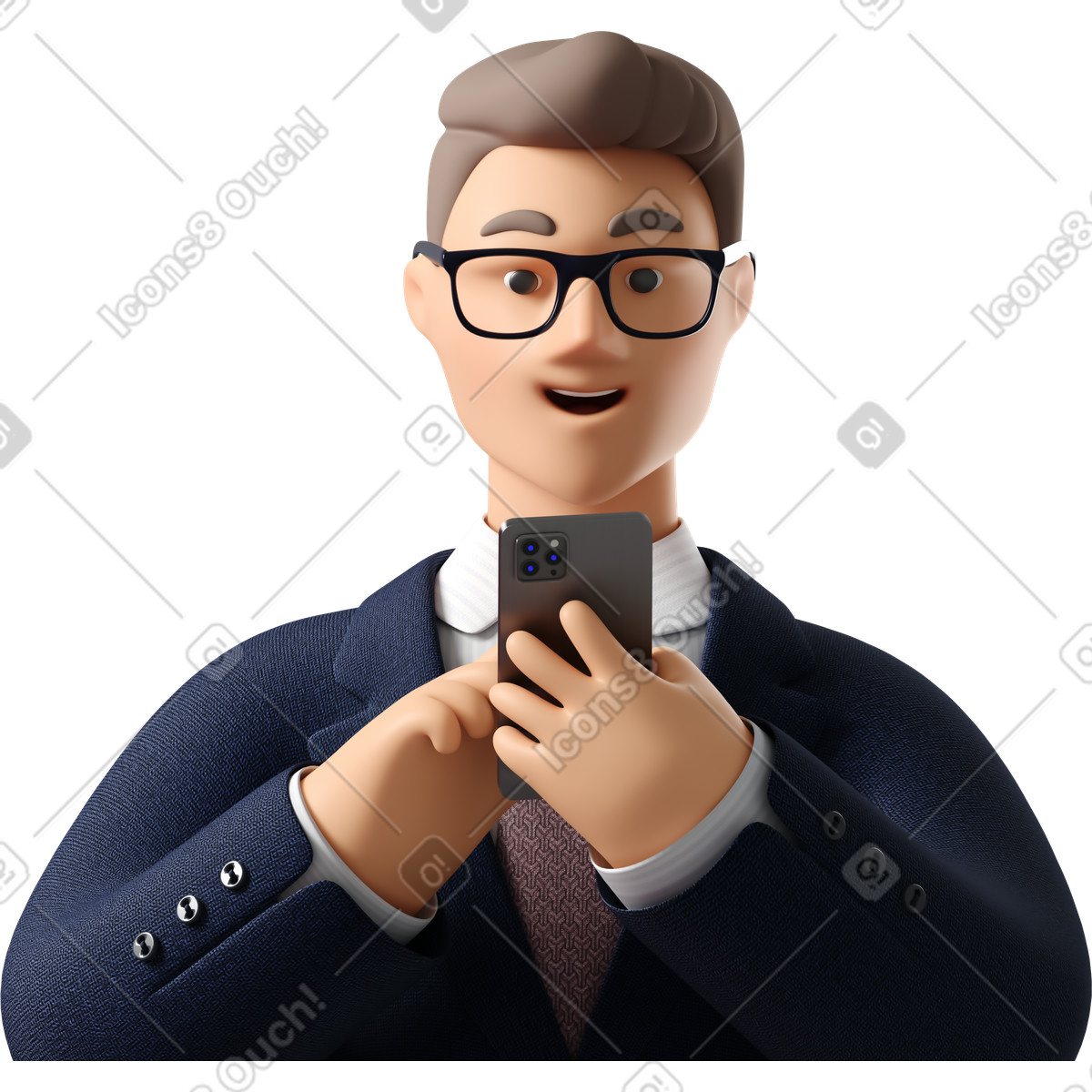 Ilustração de Close up of businessman in dark blue suit looking at phone em no estilo 3D Business para baixar em PNG, SVG