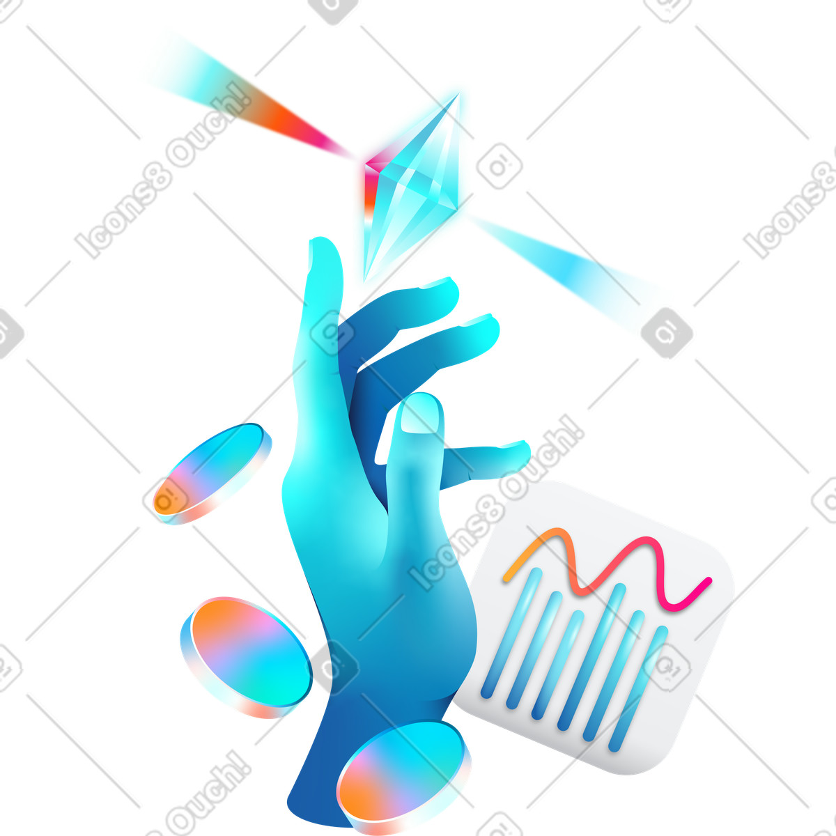 Personal growth, virtual currencies, artificial intelligence in finance illustration in PNG, SVG