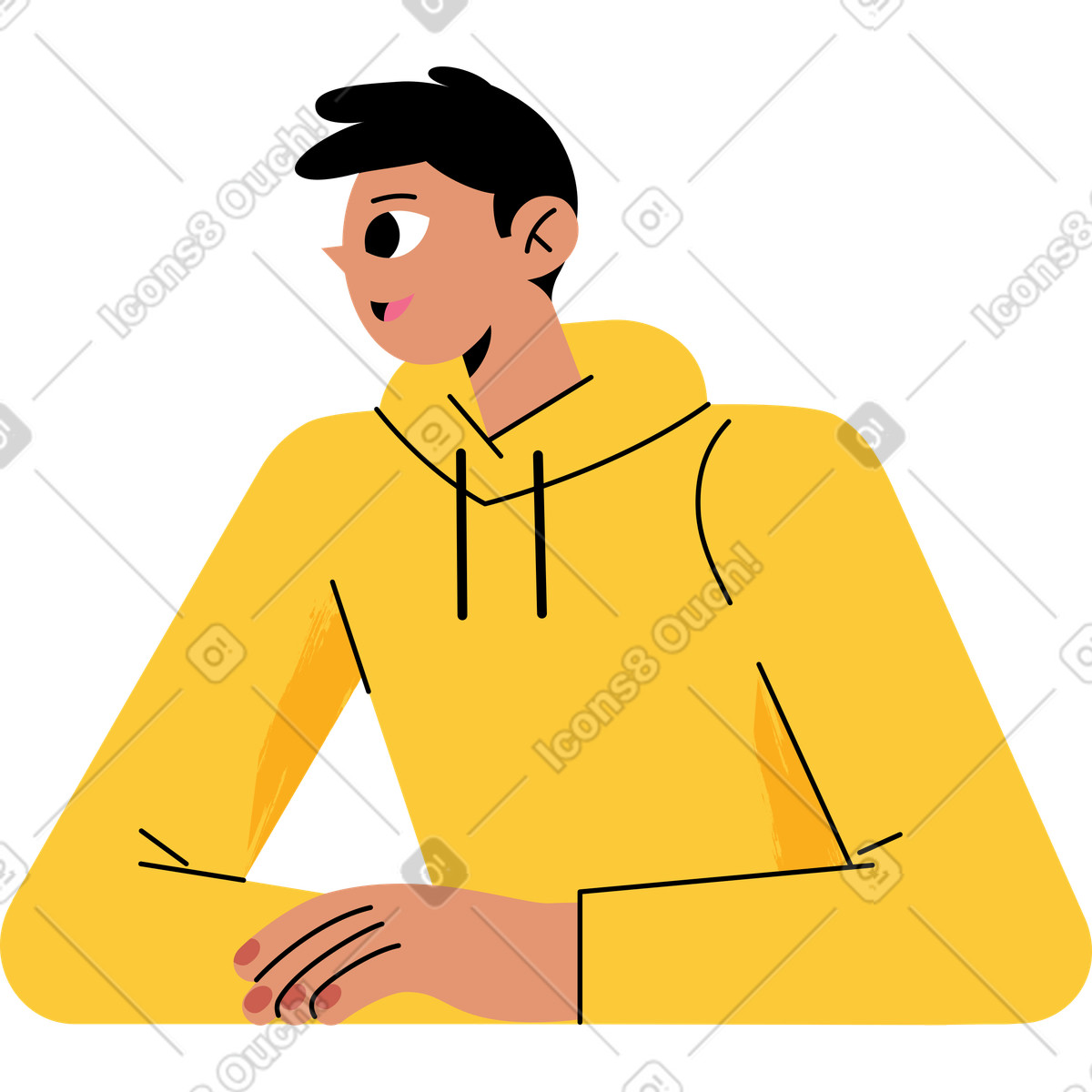 Ilustração de Homem desvia o olhar e sorri em no estilo Juicy para baixar em PNG, SVG