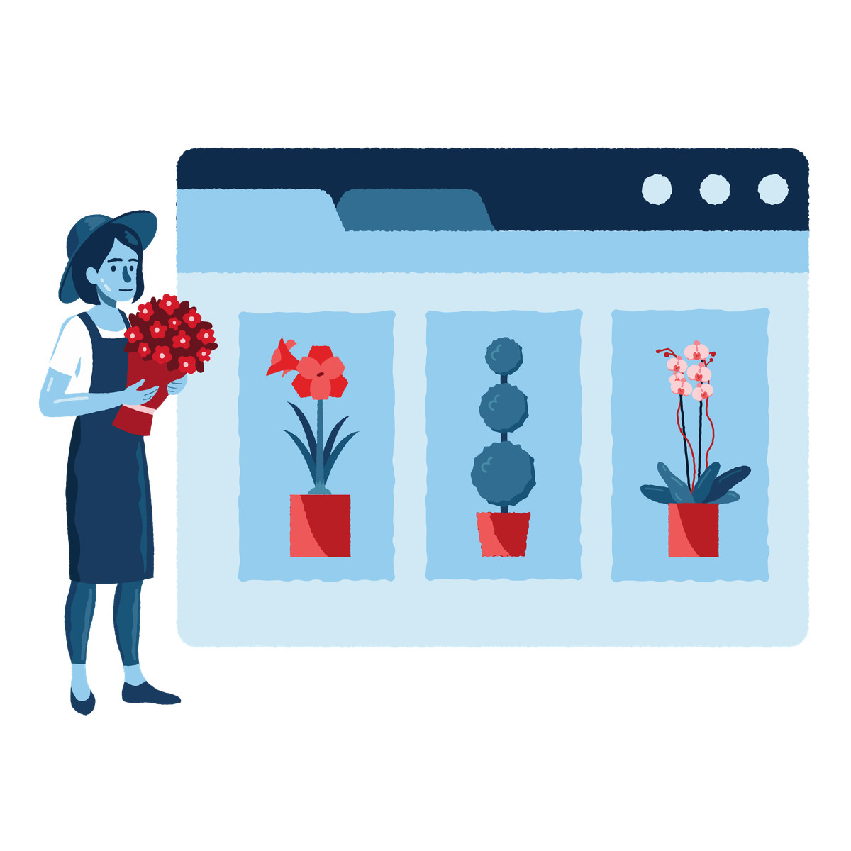 Online flower shop illustration in PNG, SVG
