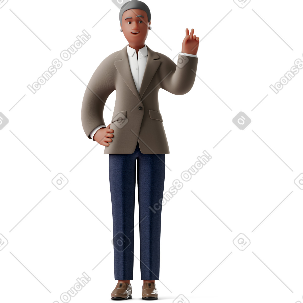 3D Business スタイルの 平和の兆候を示す正装の古い実業家 のイラストをPNG、SVG形式でダウンロード