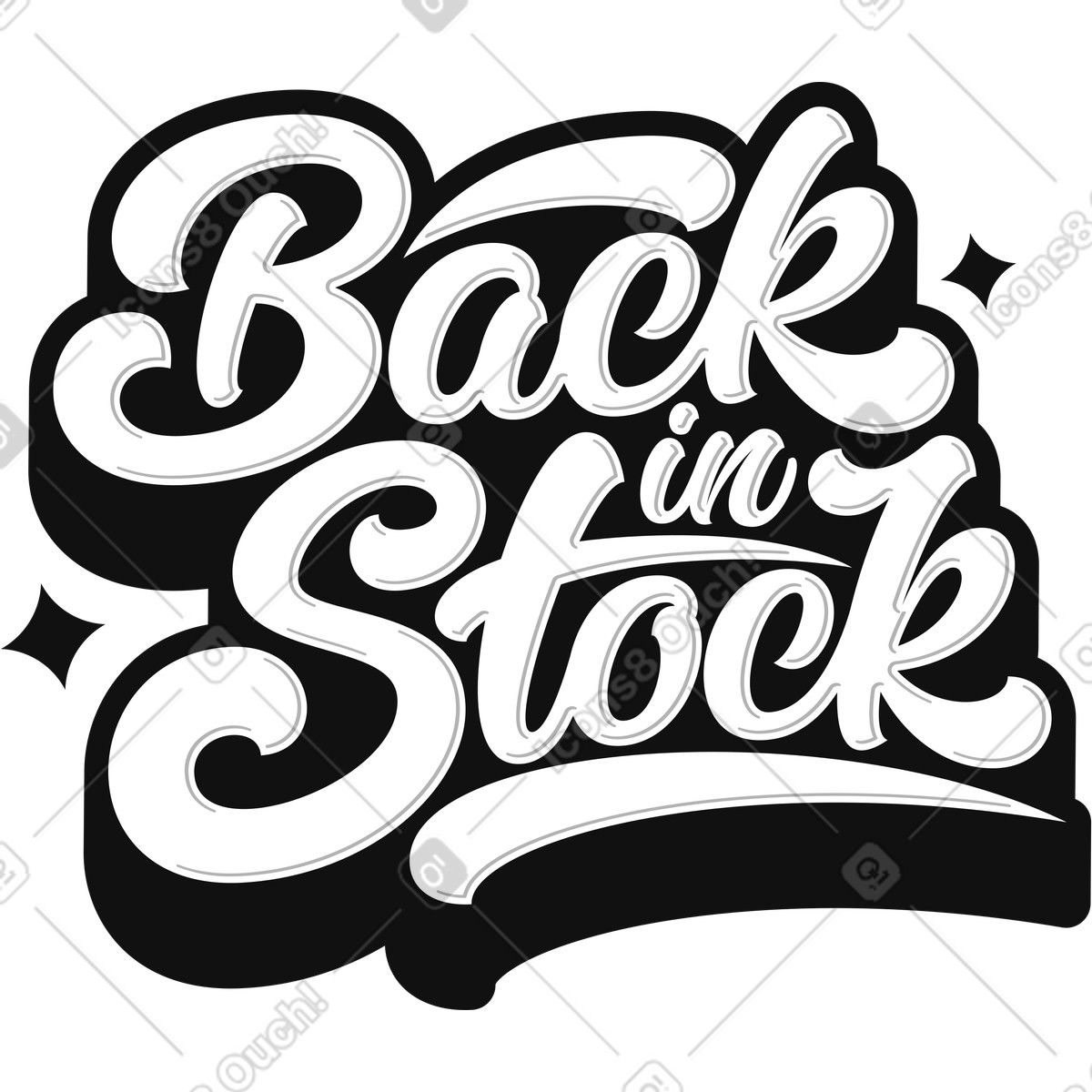Ilustración Letras de nuevo en stock negro con texto estrellas estilo Lettering a descargar PNG y SVG