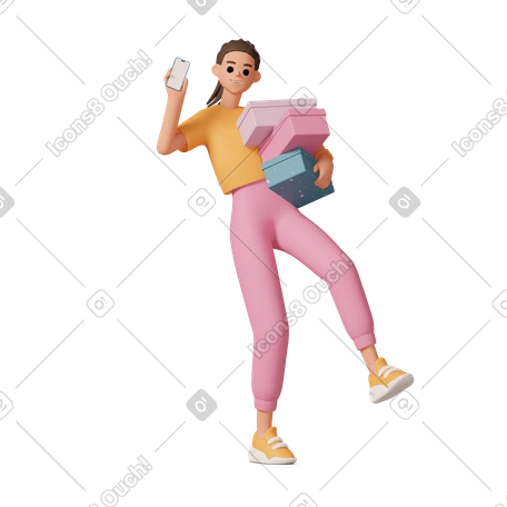 Ilustración 3D Girl with boxes en estilo Personas Casual life a descargar en PNG y SVG