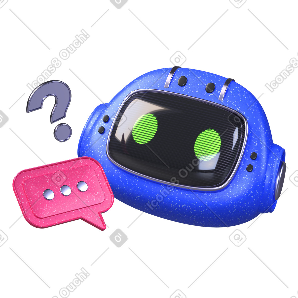 Chatbot with speech bubble and question mark illustration in 3D Boost style download in PNG, SVG