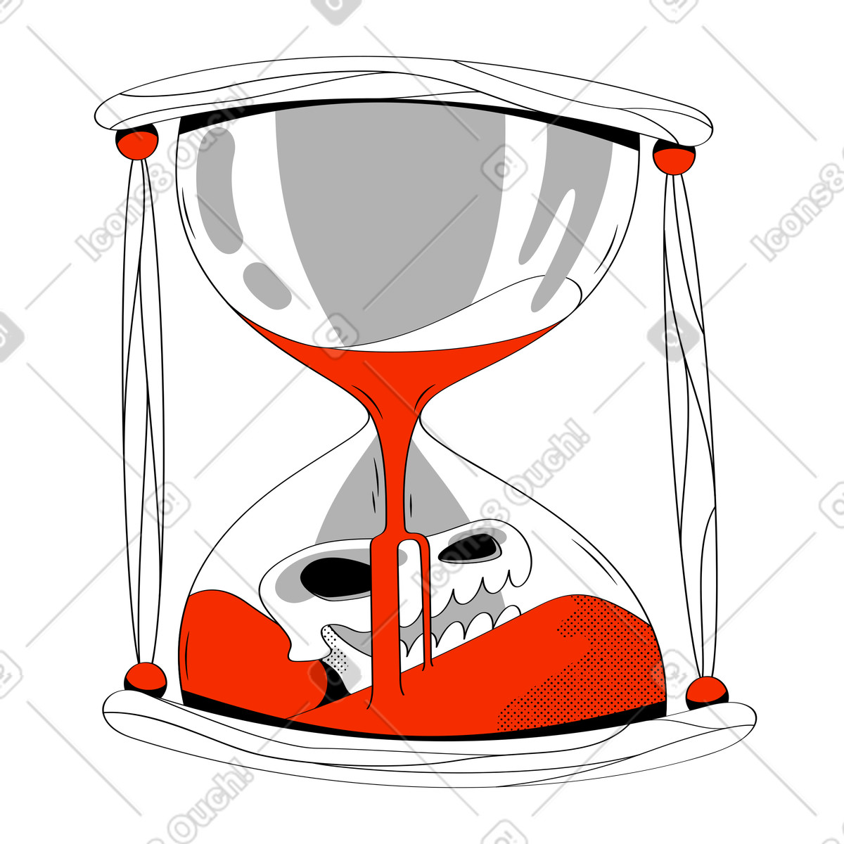 Hourglass with dinosaur skull representing long waiting illustration in PNG, SVG