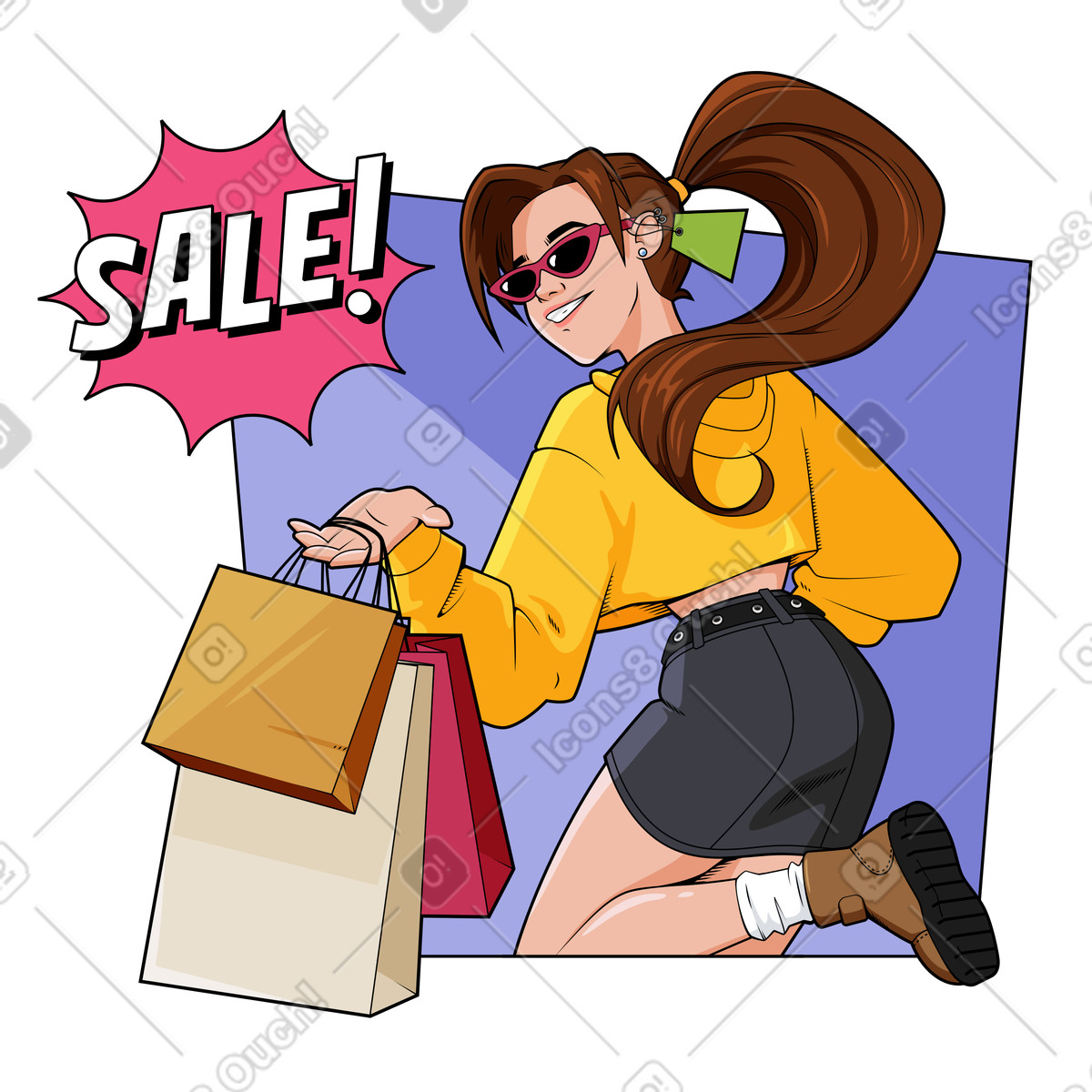Donna che va a fare shopping in saldo illustrazione stile Experimental scarica PNG, SVG