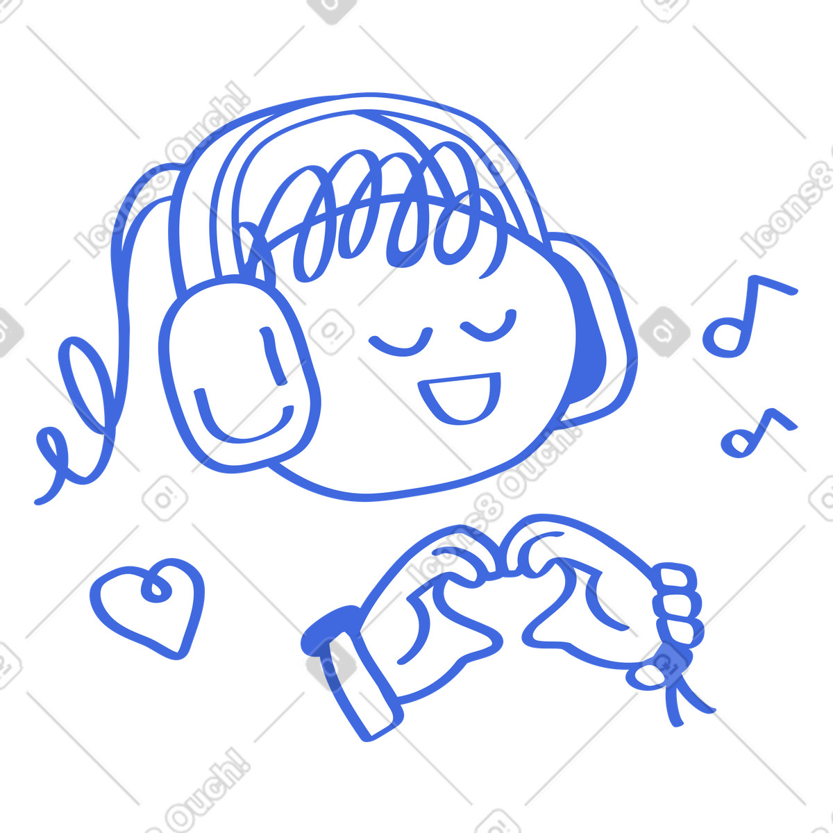 Иллюстрация Headphones listening kid with heart hands enjoying favorite music в стиле Ballpoint Pen — скачать в форматах PNG, SVG