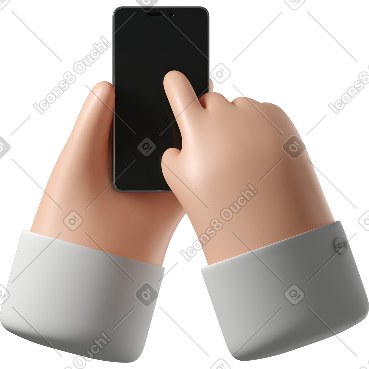Mani di pelle bianca che tengono un telefono illustrazione in stile 3D Hands Fun&Wild scarica in PNG, SVG