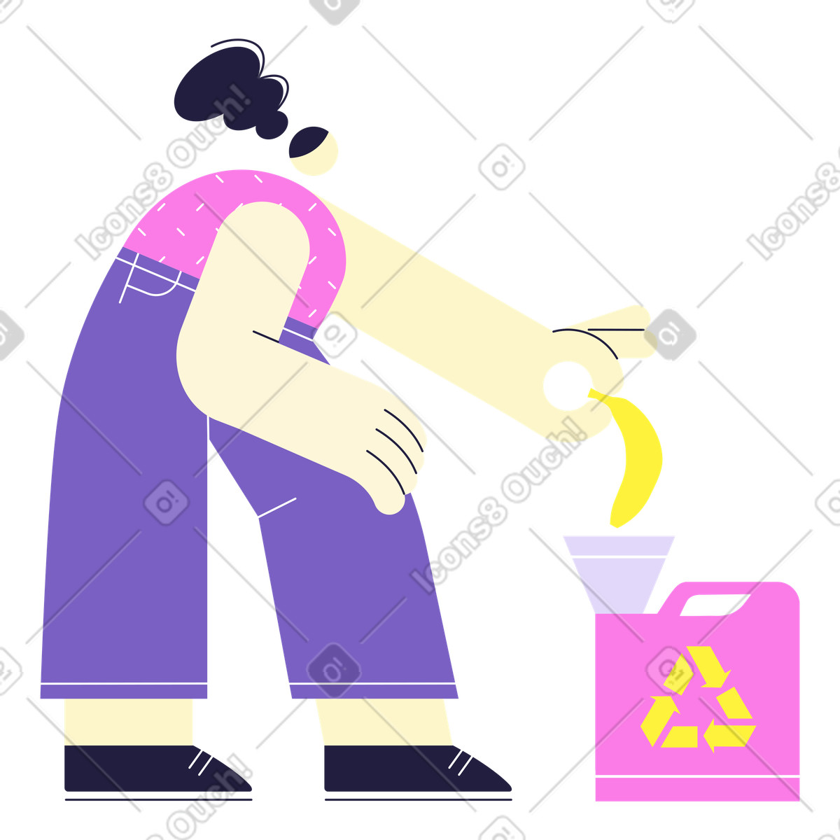 Woman producing biofuel out of banana peel illustration in Mellow style download in PNG, SVG