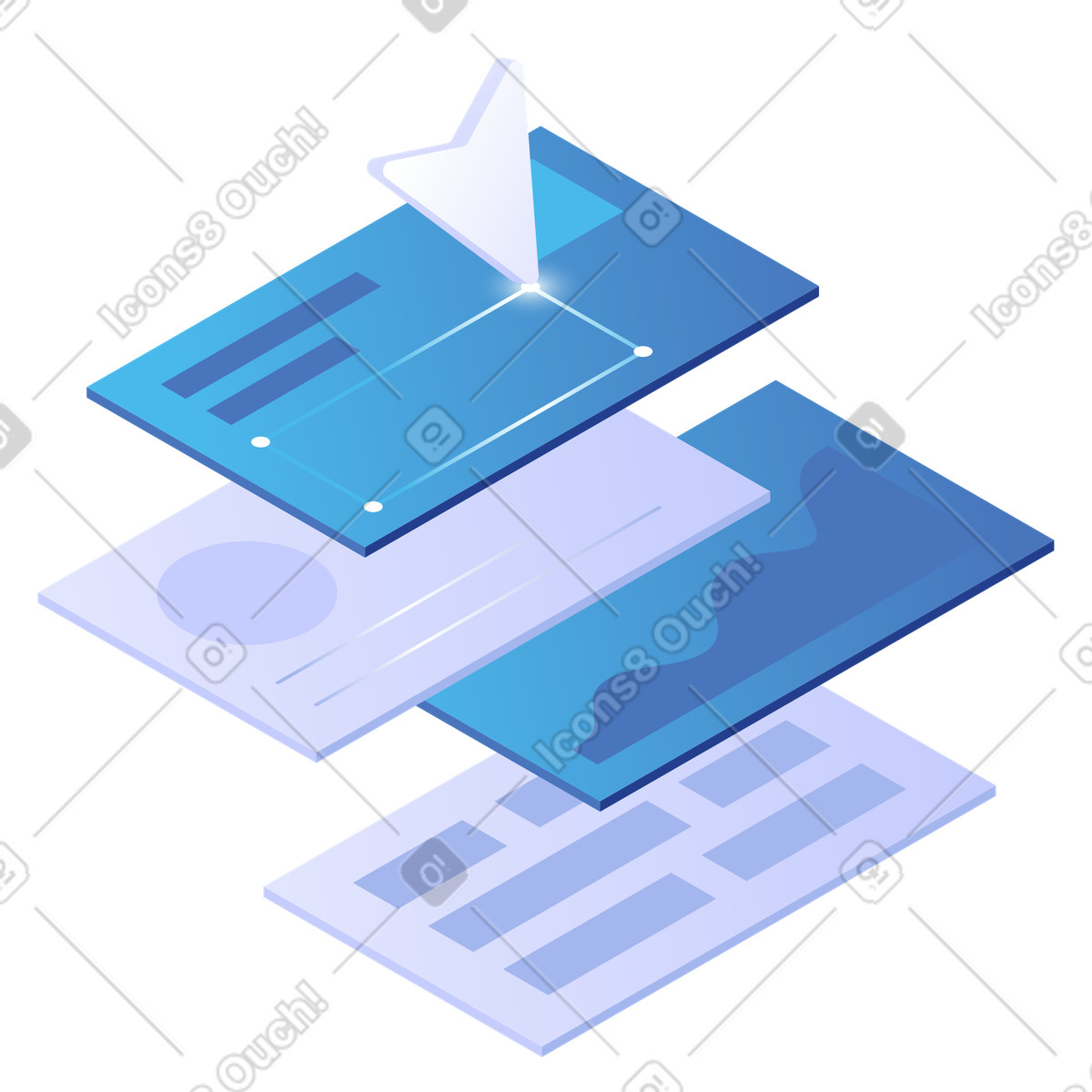 Abstract UI layout arrangement, creative web interface design process illustration in PNG, SVG