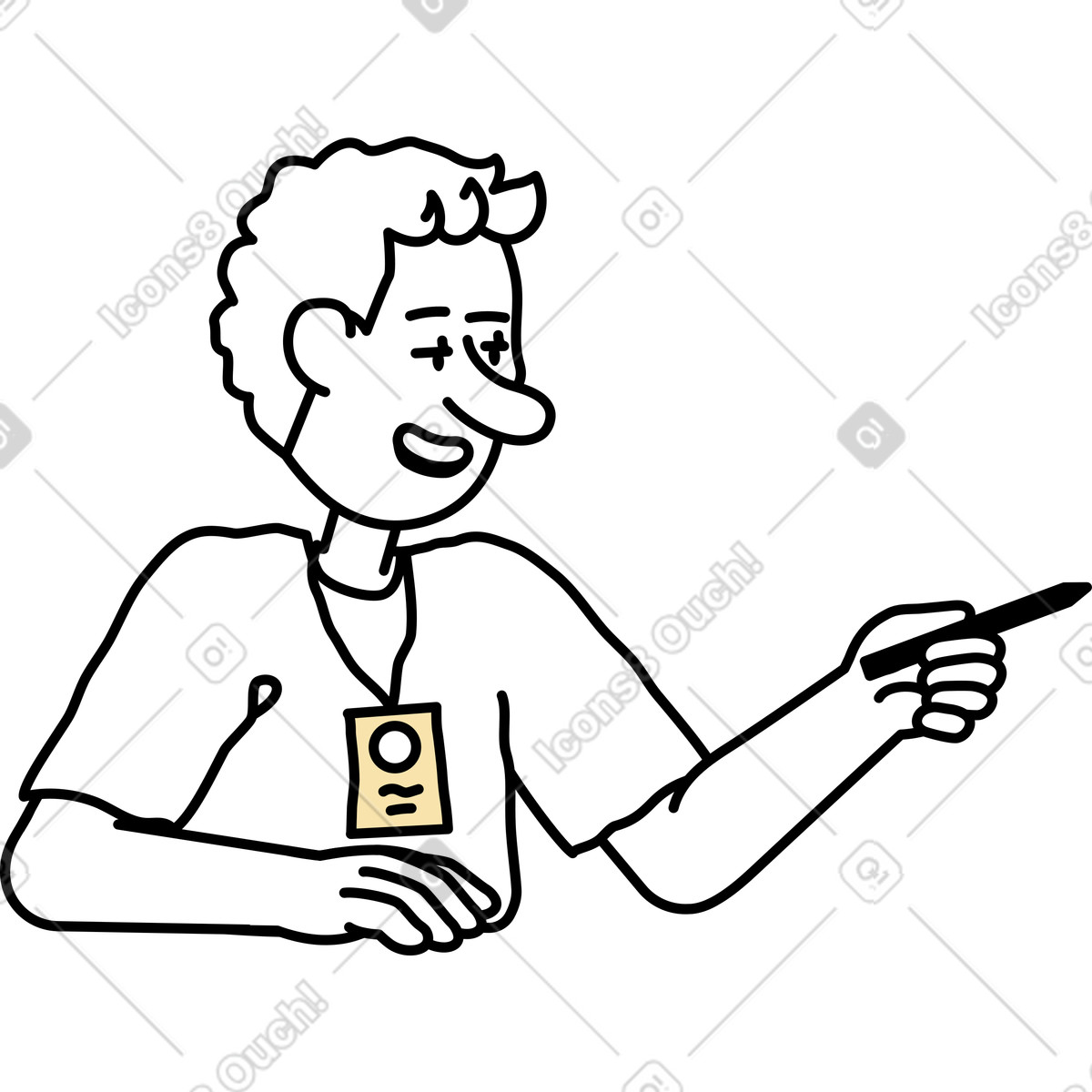 Junger mann, der etwas sagt-Illustration im Notes-Stil als Download in PNG, SVG