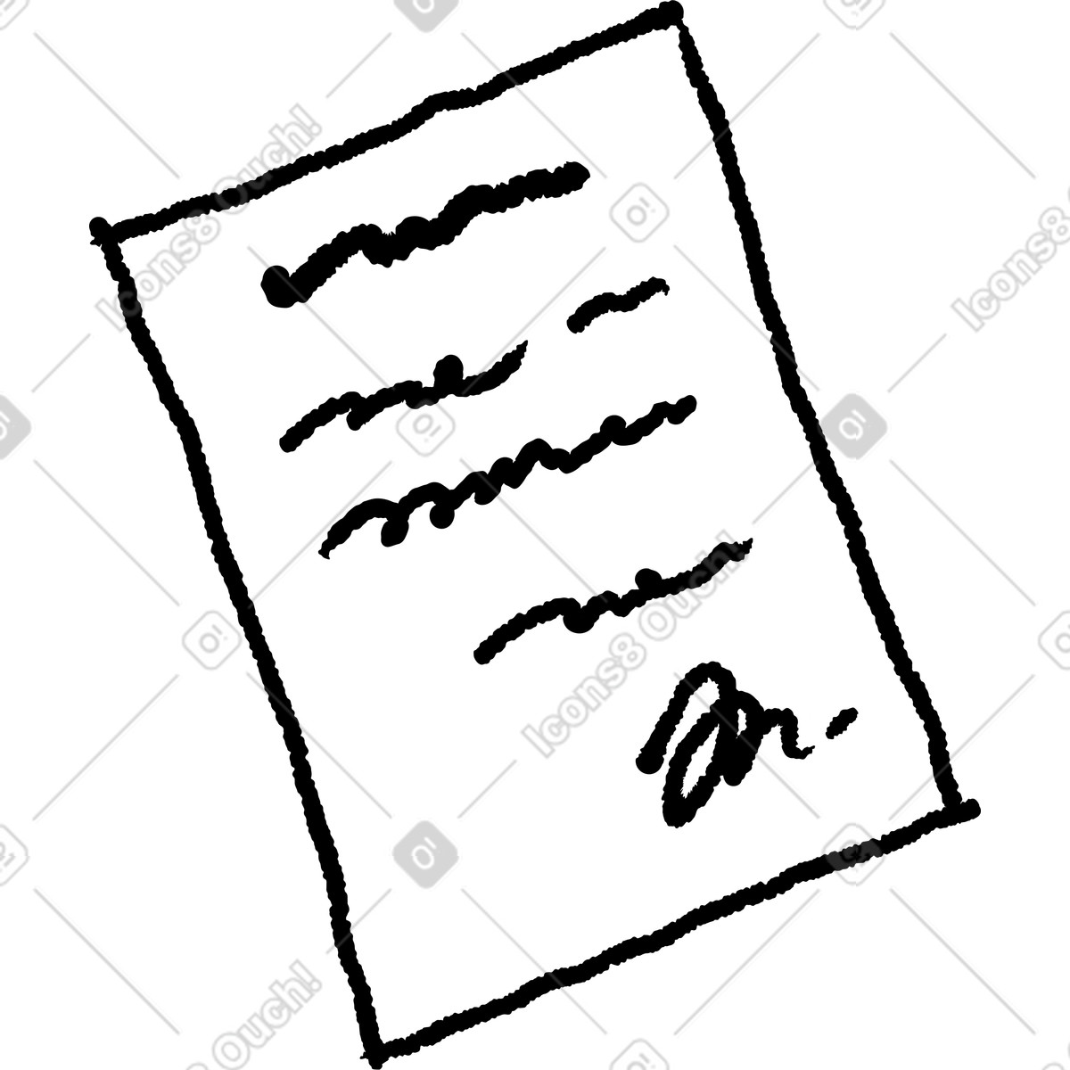 Black Chalk スタイルの Document page with handwritten text lines and signature doodle sketch のイラストをPNG、SVG形式でダウンロード
