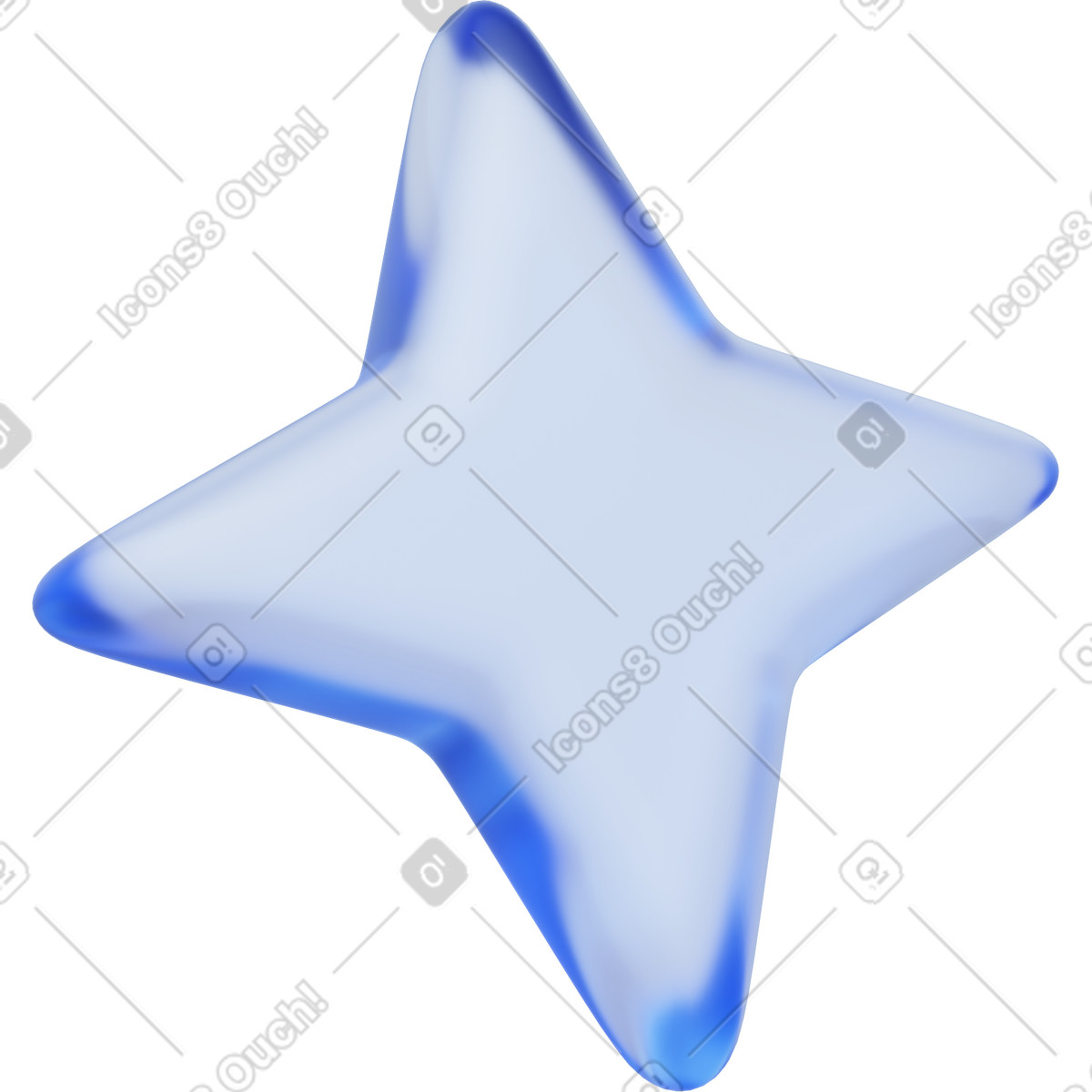 Glassy star icon, light blue translucent symbol illustration in 3D Playful style download in PNG, SVG