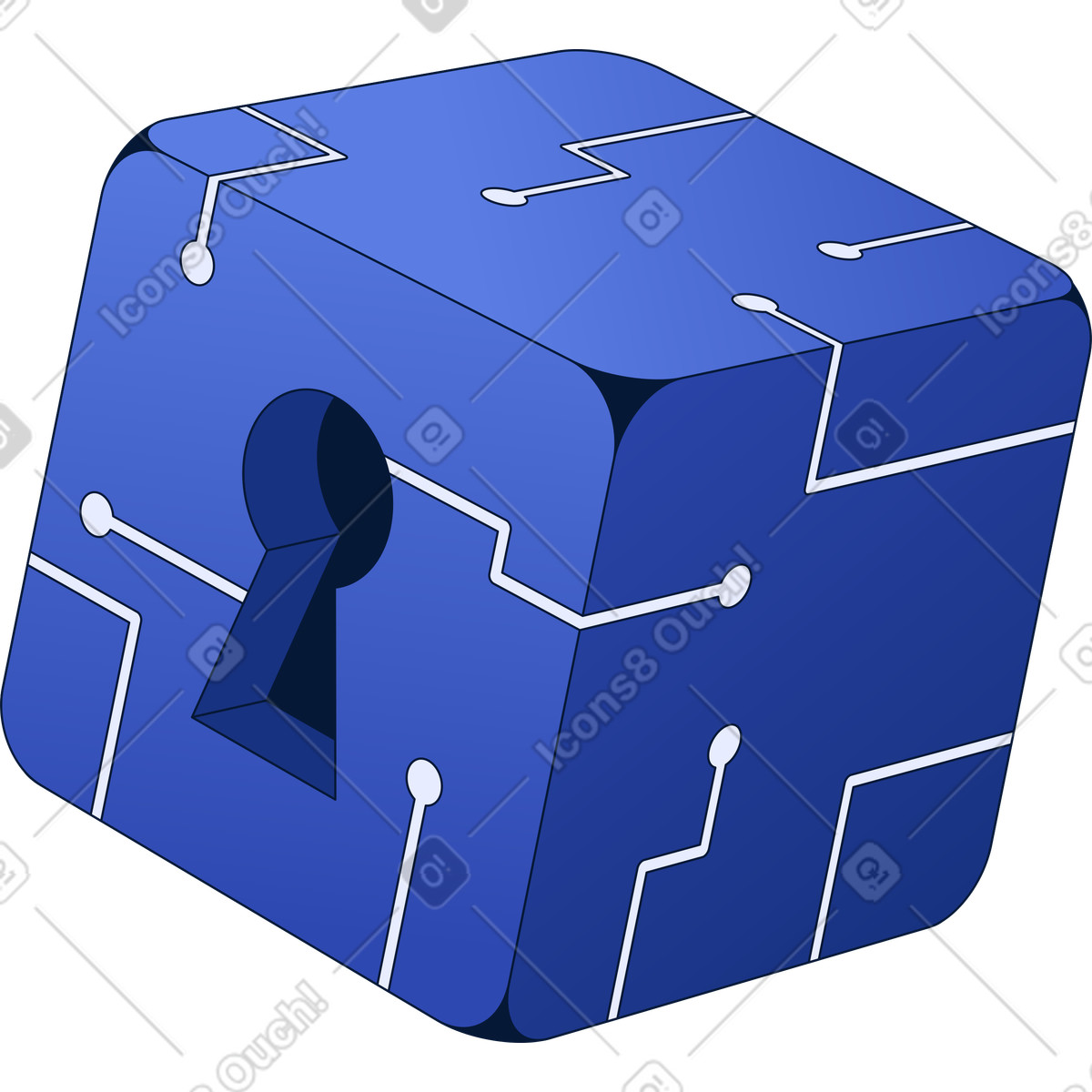 Ilustración Cubo digital con cerradura en estilo Neat a descargar en PNG y SVG