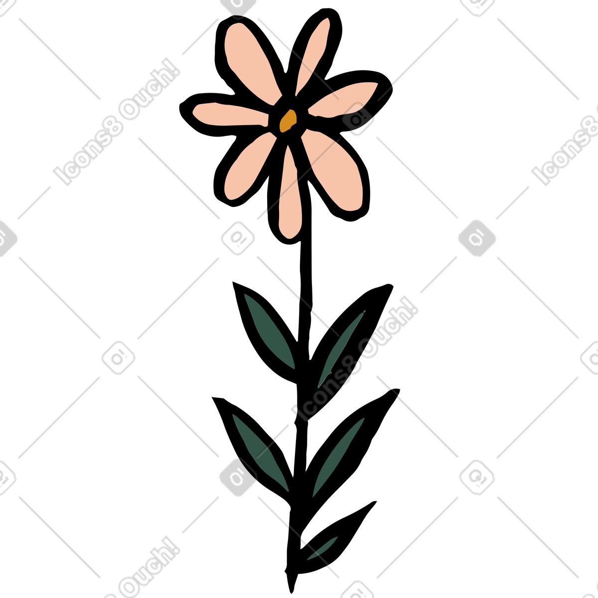 Scandi スタイルの Daisy flower with beige petals and dark green leaves のイラストをPNG、SVG形式でダウンロード