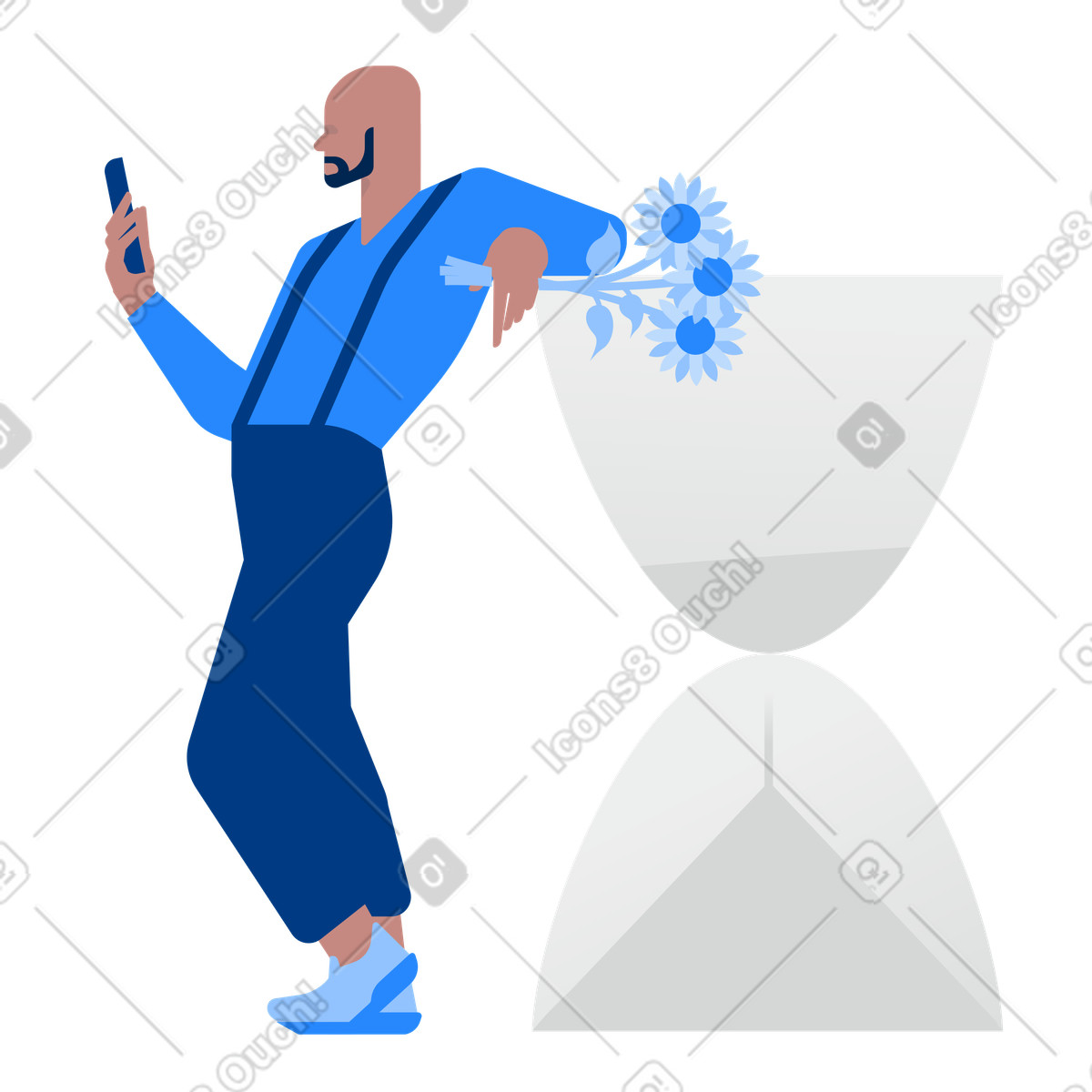 Man with flowers waiting for his date illustration in PNG, SVG