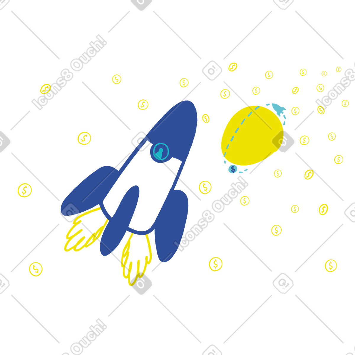 Lime 스타일의 Rocketship moving toward business planet 일러스트레이션 PNG, SVG 다운로드