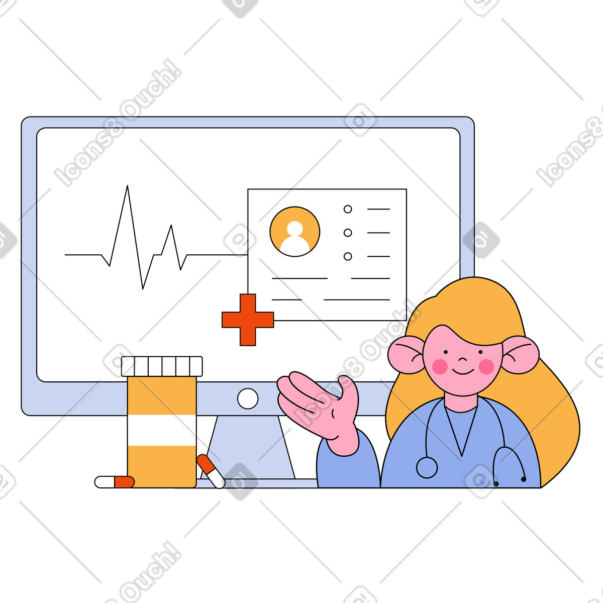 Ilustração de Online doctor consultation, Remote healthcare service em no estilo Bloom para baixar em PNG, SVG