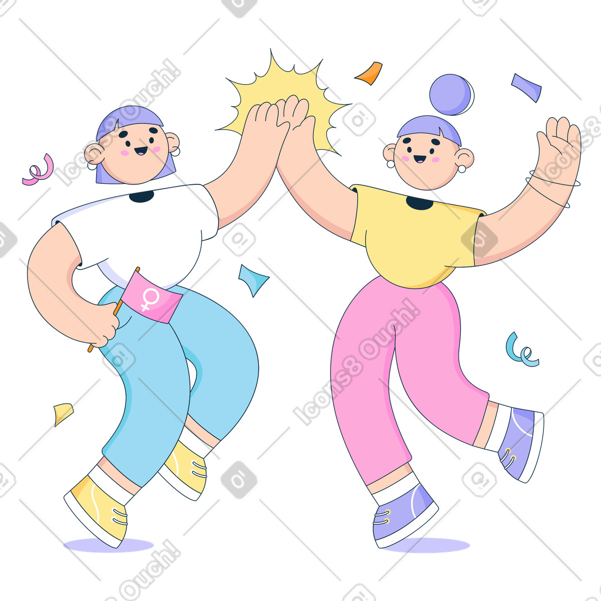 Young women celebrating women's day illustration in Bubble gum style download in PNG, SVG