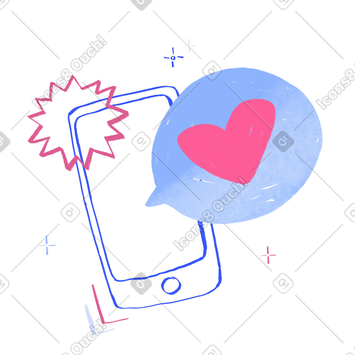 Illustration Mobile phone with heart in a speech bubble dans le style Quirky à télécharger aux formats PNG, SVG